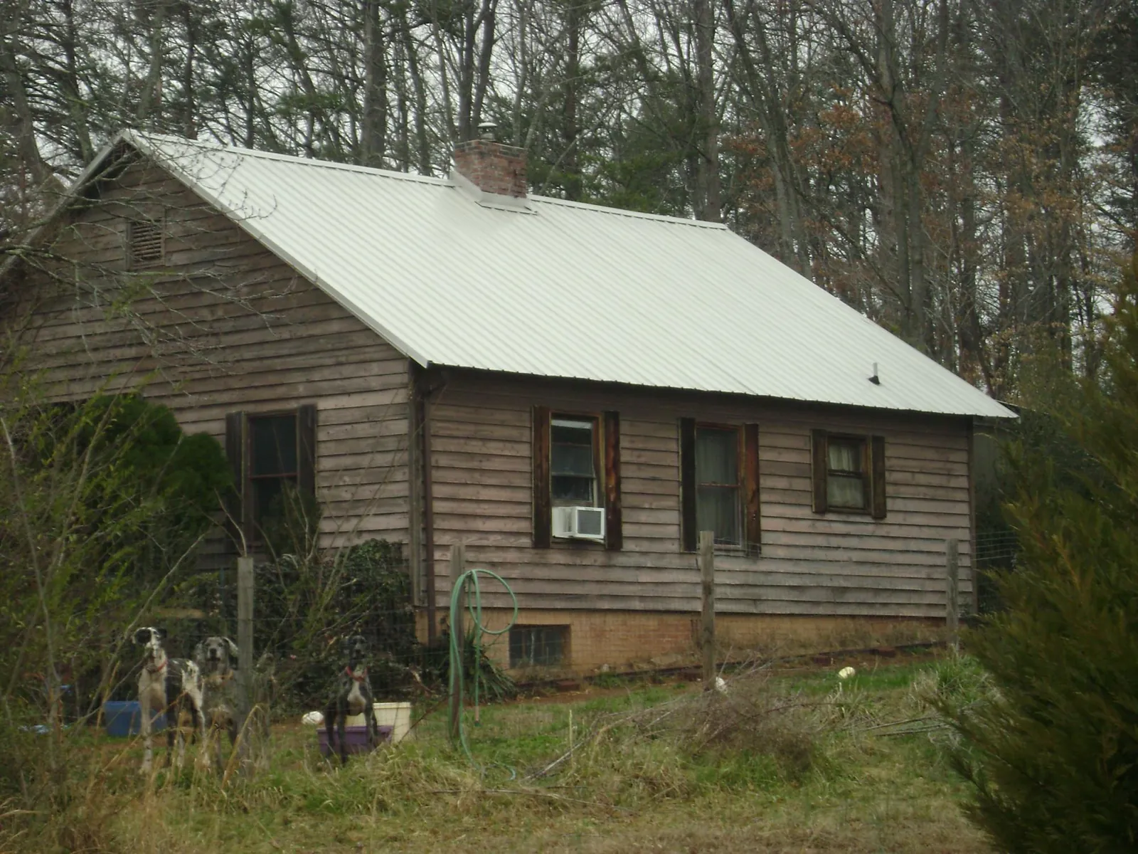 White metal roof on an old wood sided farmhouse, from a Asphalt Shingle Roof Repair job in Holladay